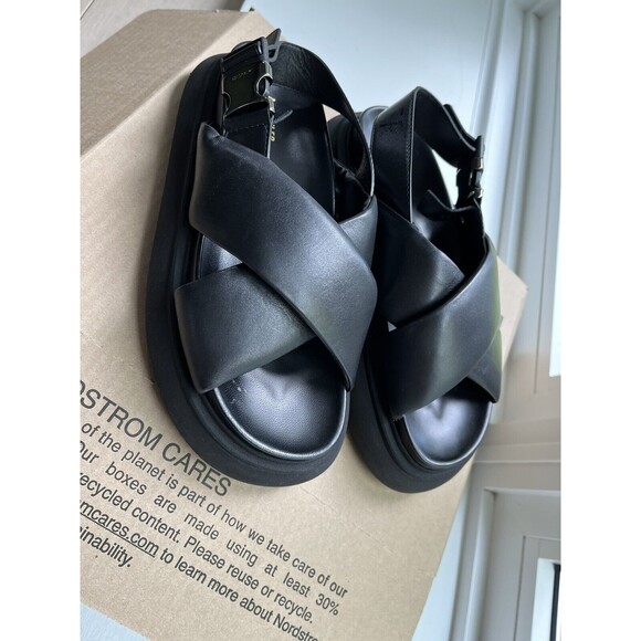 New Moncler Women Black Solarisse Cross-Strap Leather Sandals Platform 37 7 7.5 - Picture 7 of 13